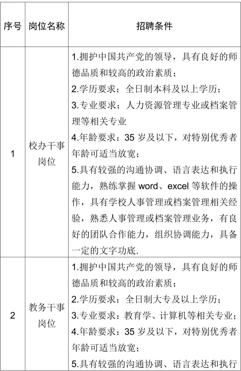 西安市经开第三学校招聘公告