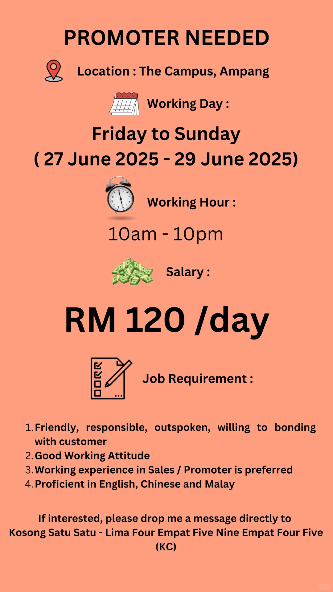Ampang 聘请 Part Time