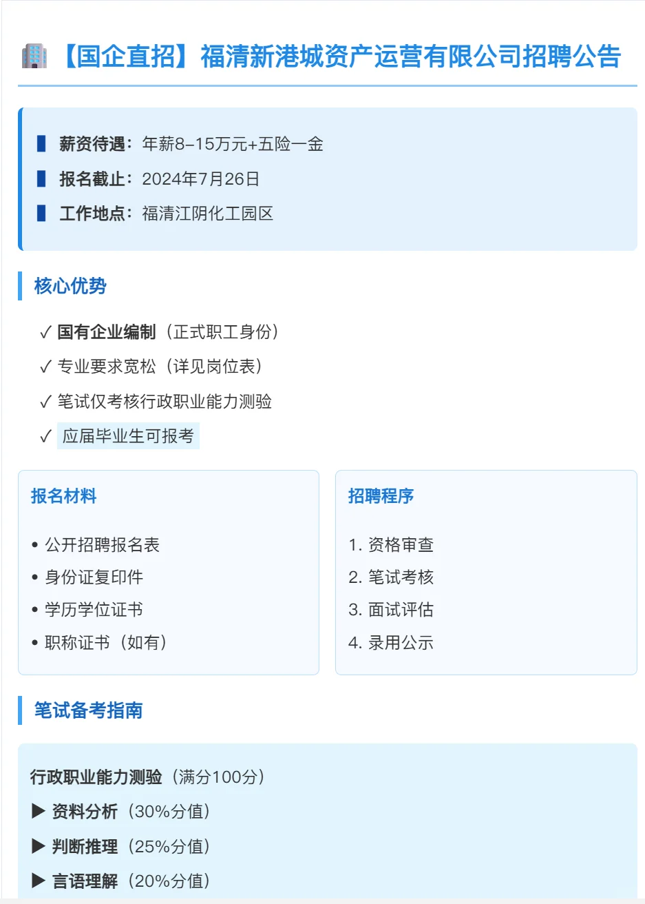 福清市6个编制岗！无笔试→面试通过直接签