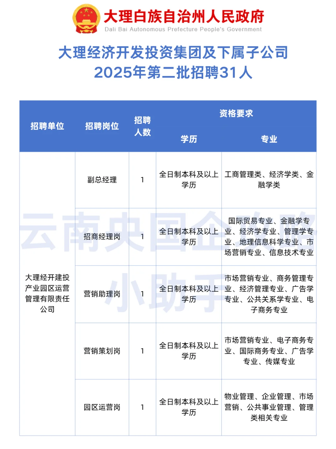 大理国企丨31人