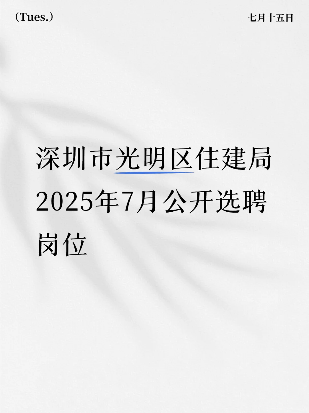 深圳市光明区住建局2025年7月公开选聘岗位