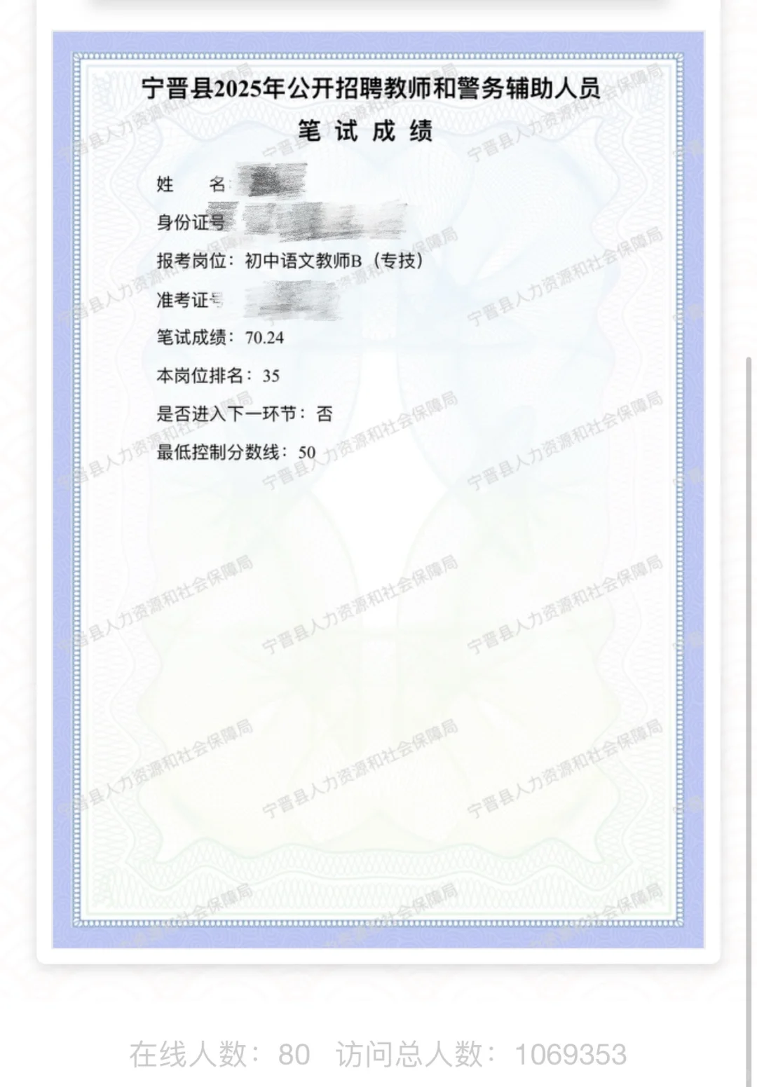 宁晋成绩