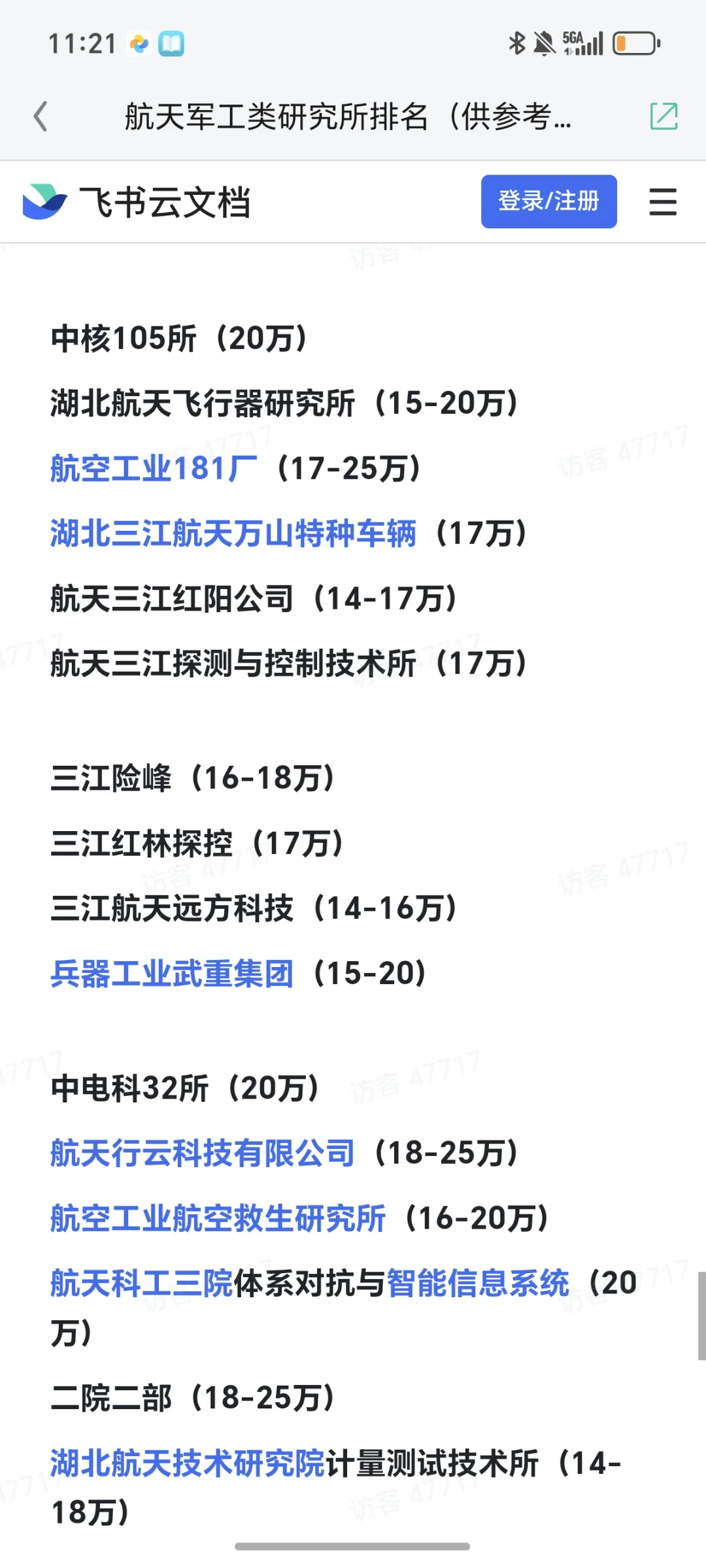 航天军工类研究所排名