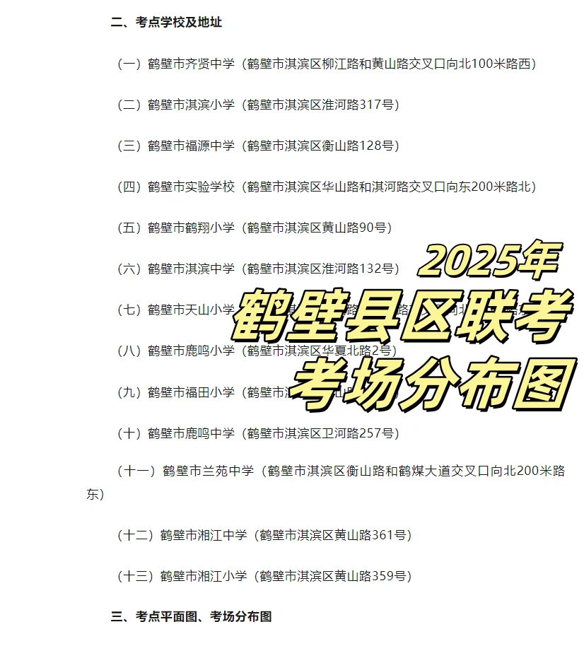 2025年鹤壁县区事业单位联考笔试考场分布图