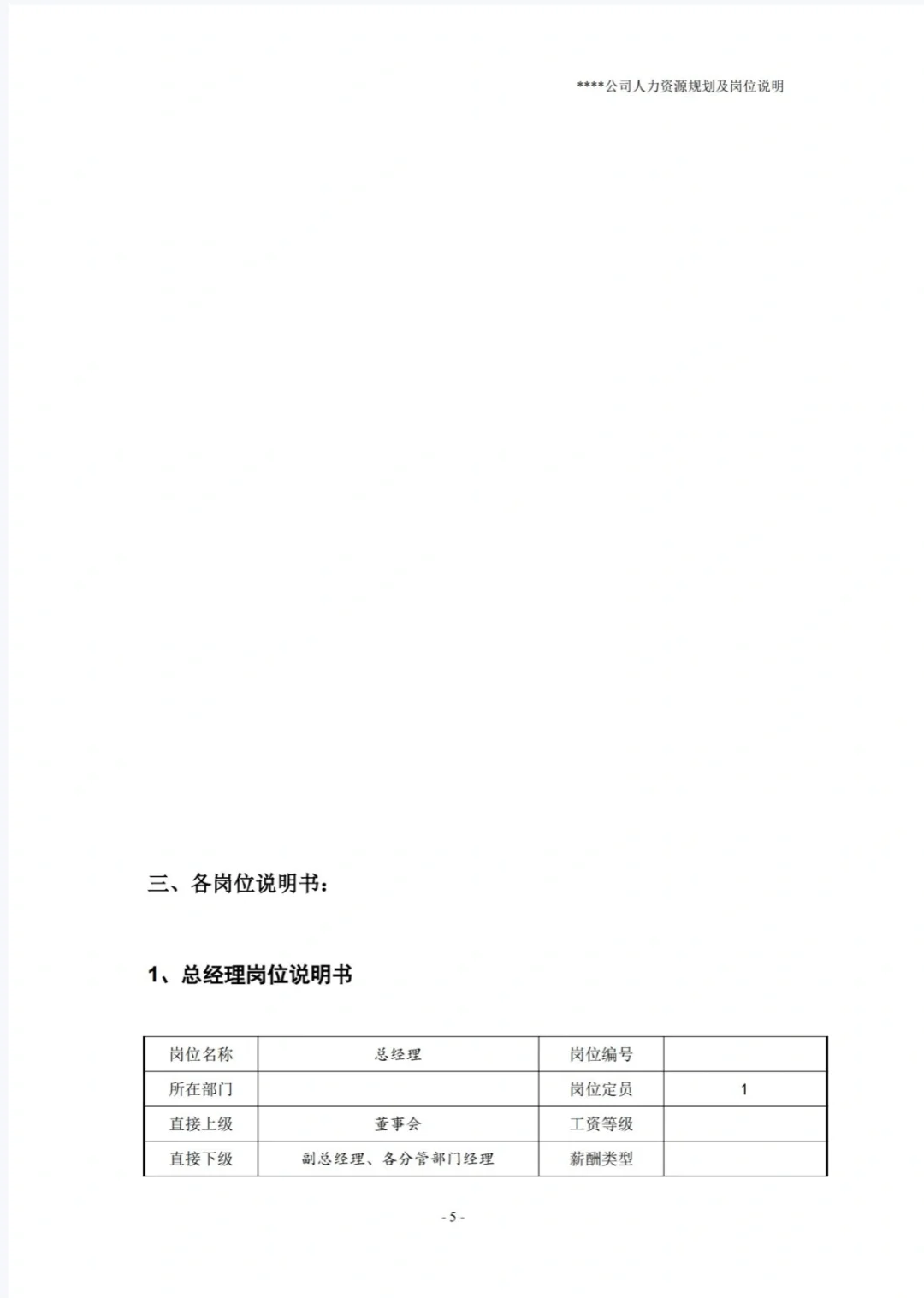 （完整）公司人力资源规划及岗位说明书.doc