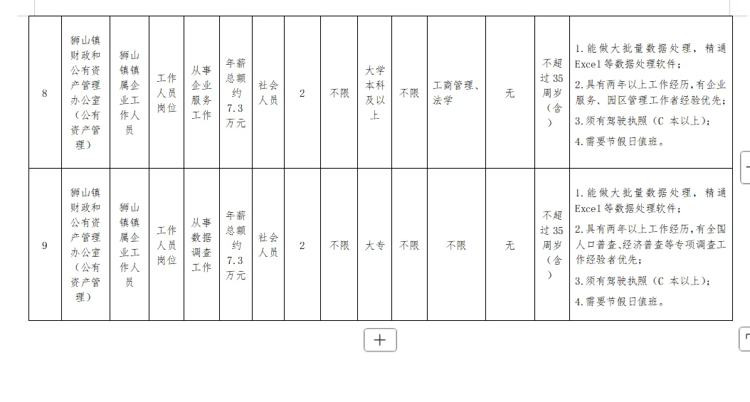 📢狮山镇招聘镇属企业工作人员12人