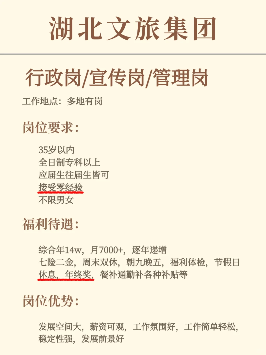 湖北文旅招人啦，月7000+，七险二金
