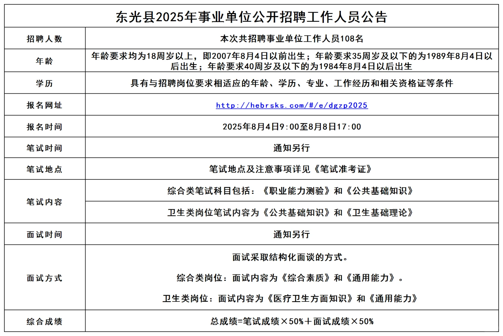 25东光县事业单位招聘公告