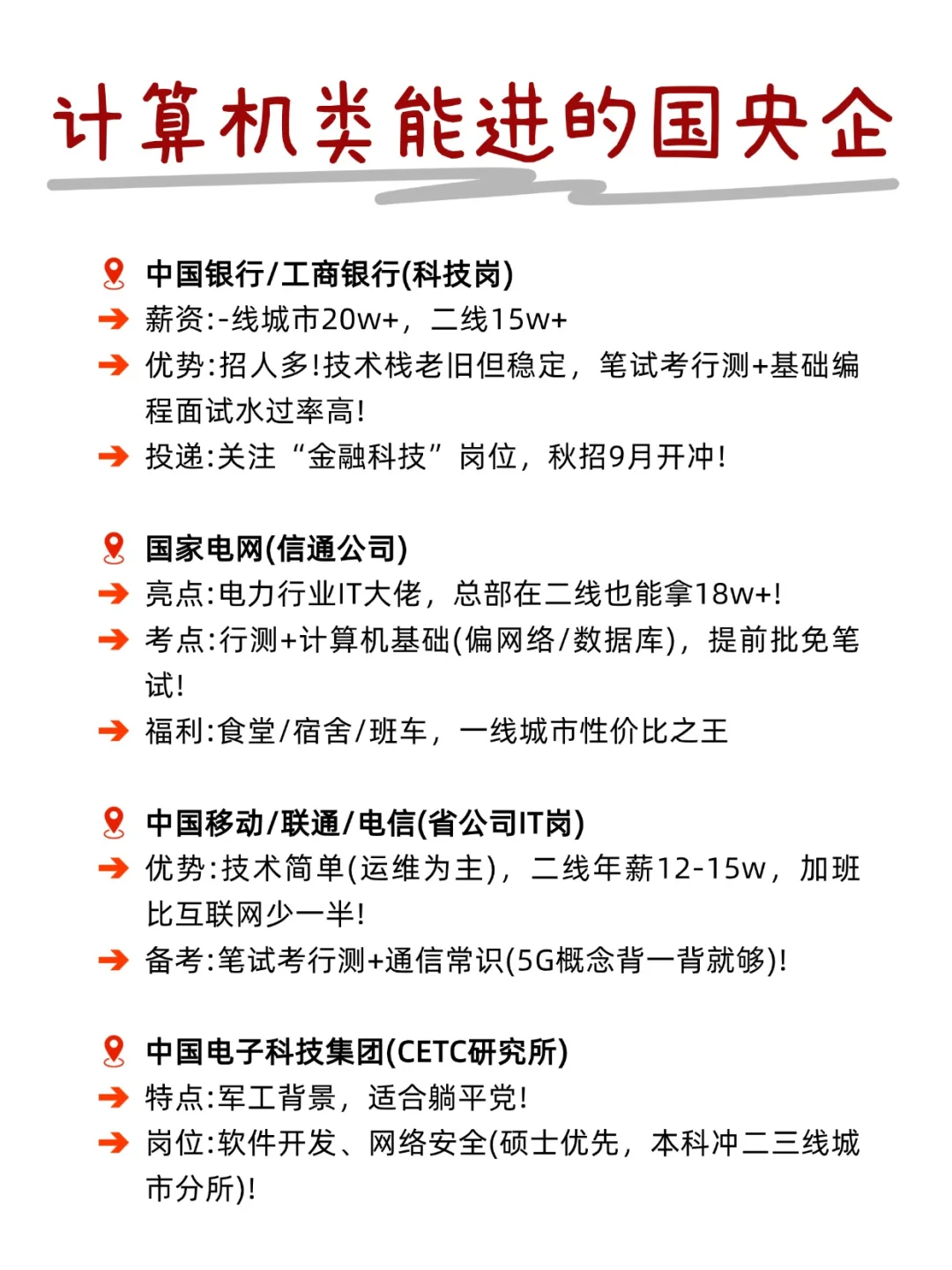 计算机类专业的应届生，去这些国央企太香了