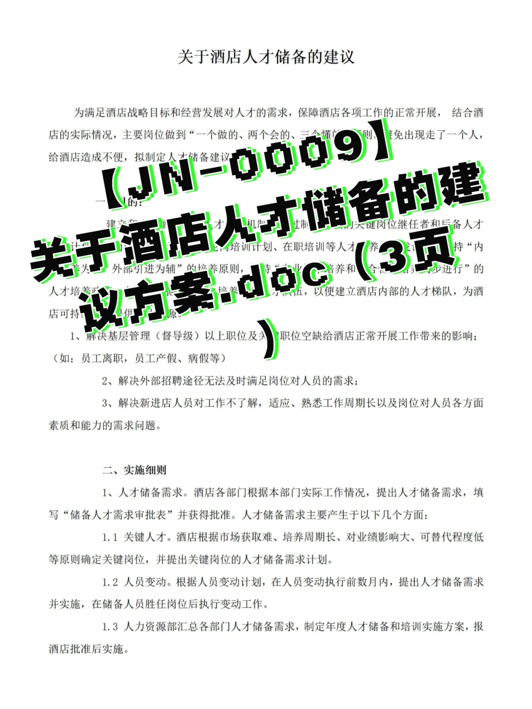 【JN-0009】酒店人才储备的建议方案 3页