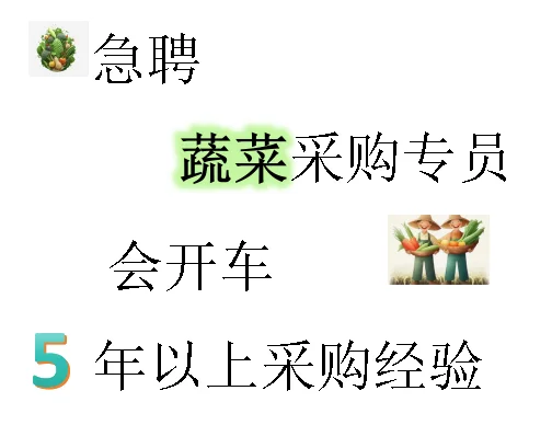 蔬采采购，会开车的急聘！