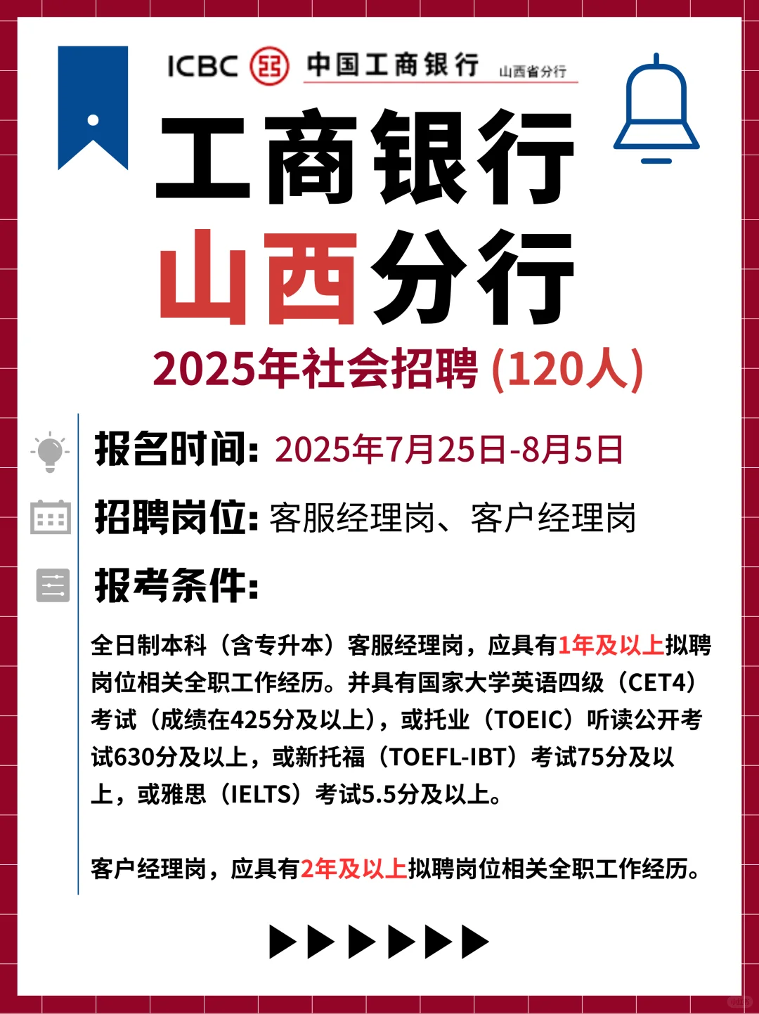 工商银行招聘！山西分行！