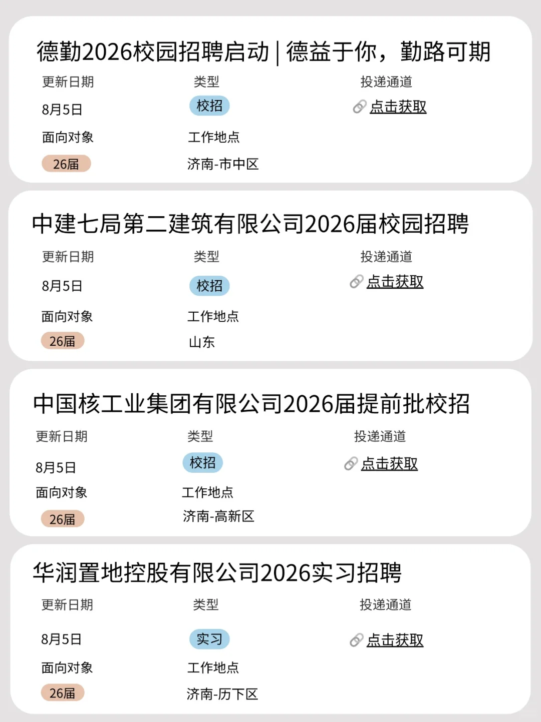 截止到8月5日，济南26届校招开了这些！