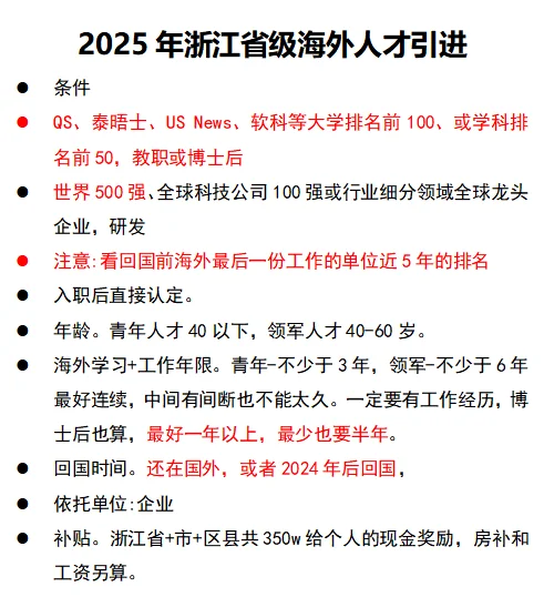2025年浙江省级QR海外人才引进条件