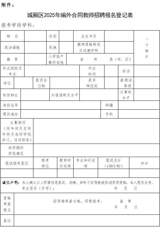 城厢区教育系统2025年中小学编外合同教师