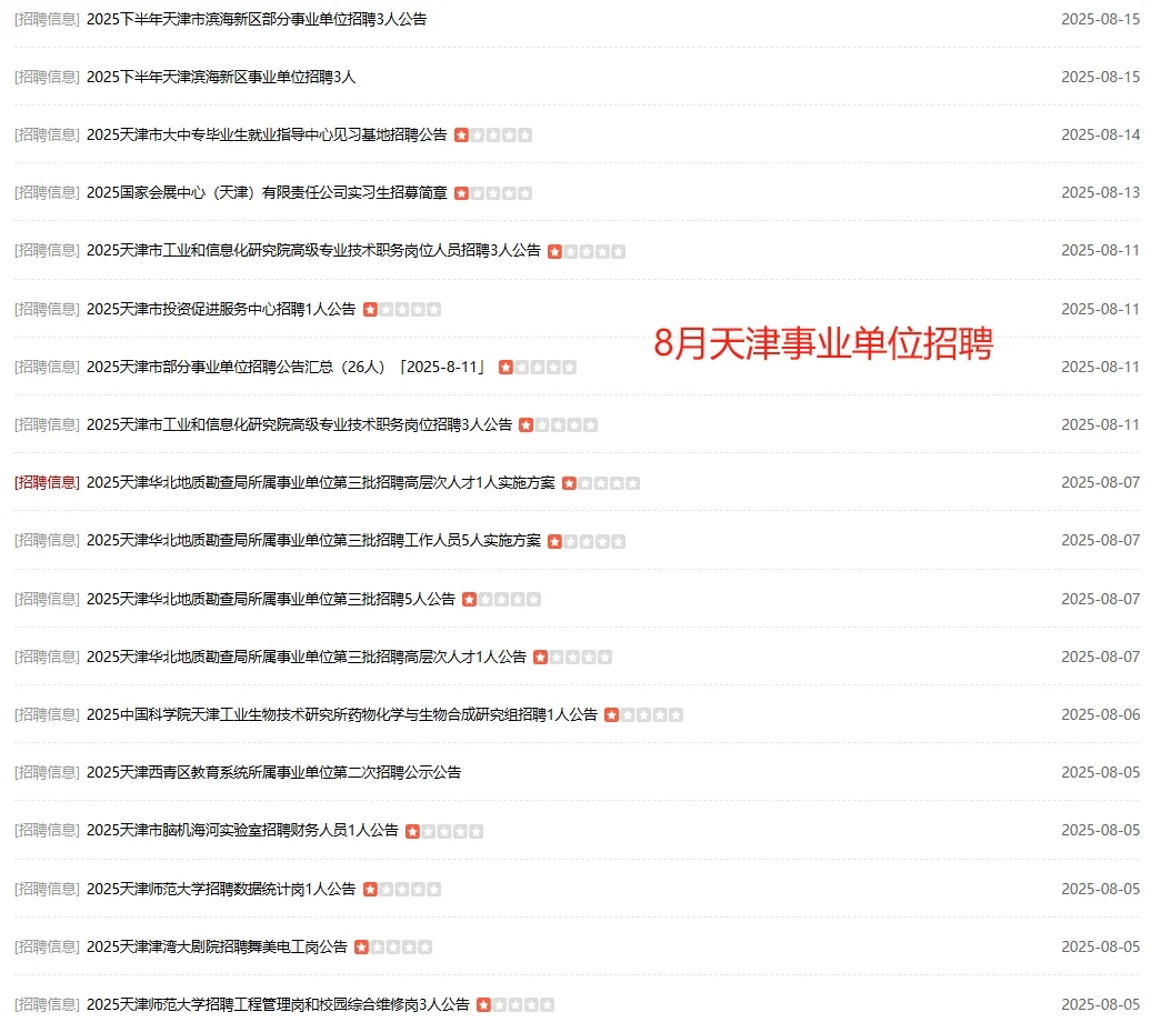 招聘！天津8月国企央企/事业单位岗位汇总