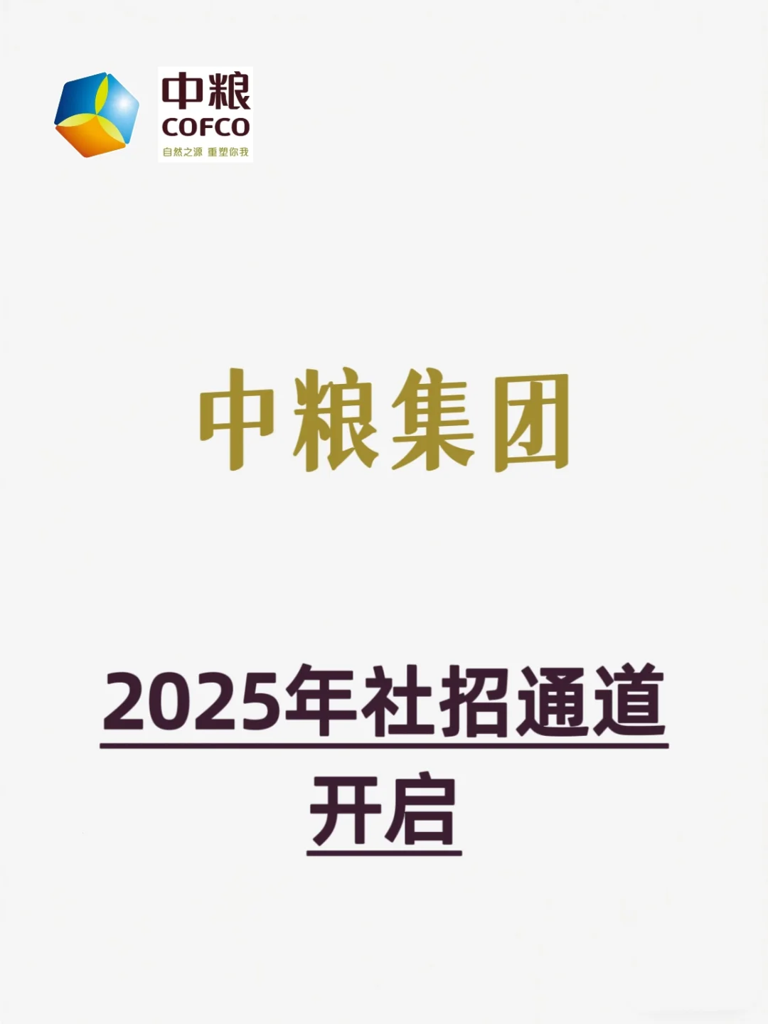 中粮集团2025年社招通道开启！🔥