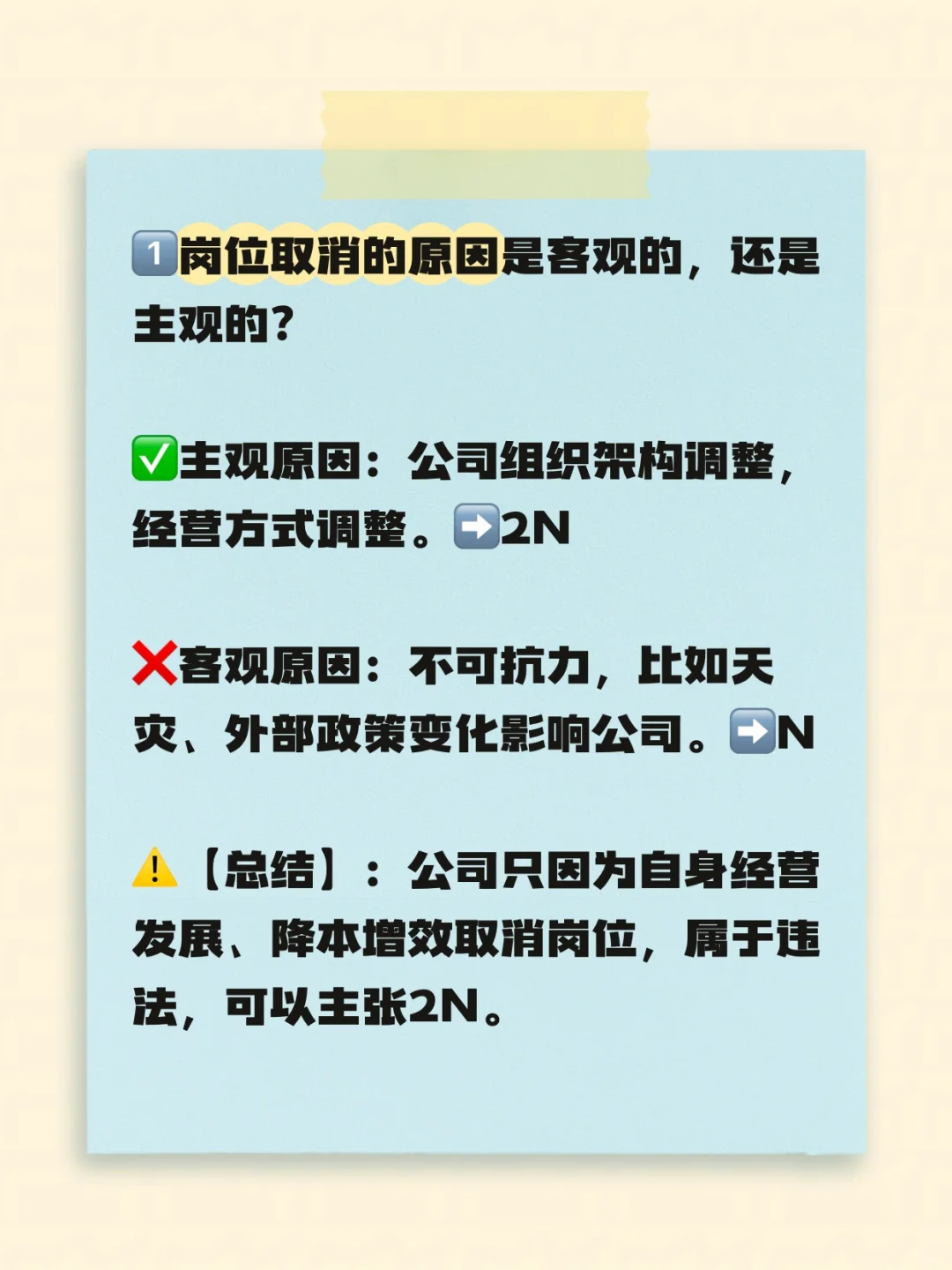 岗位取消，公司裁员，应该给N还是2N？