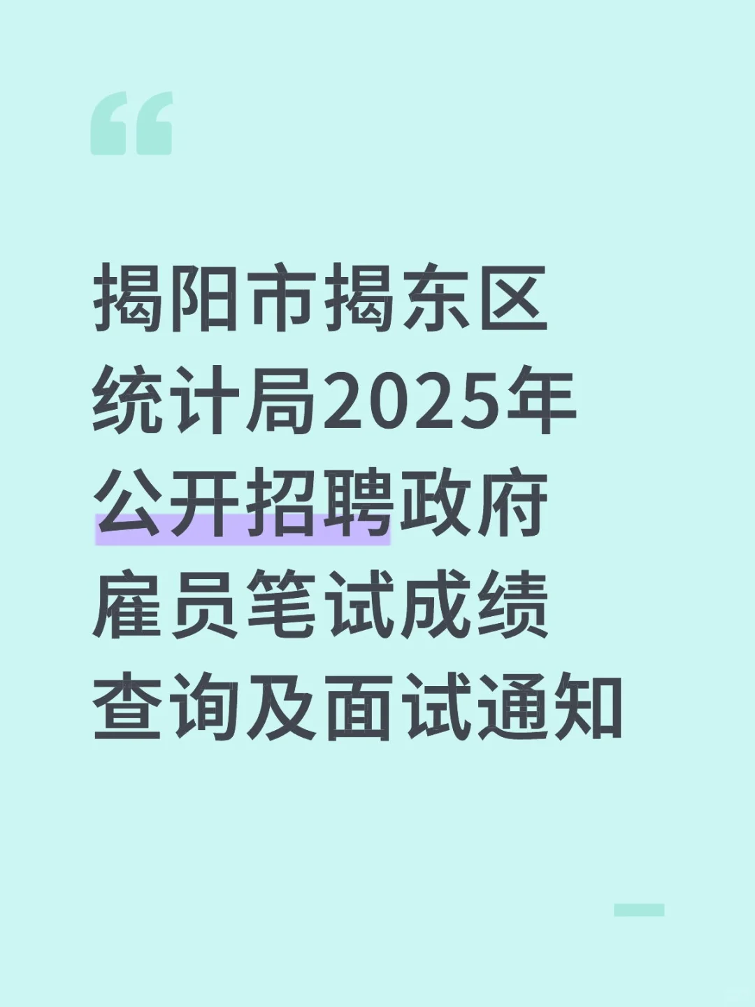 揭阳市揭东区统计局2025年公开招聘政府雇员