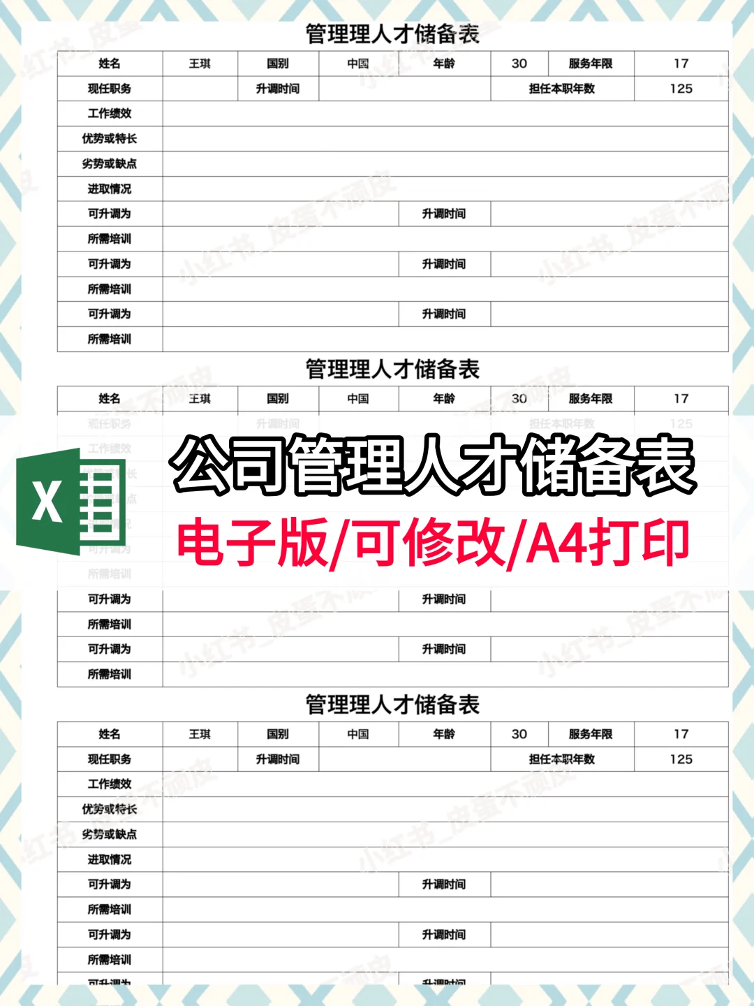 公司管理人才储备表 Excel表格