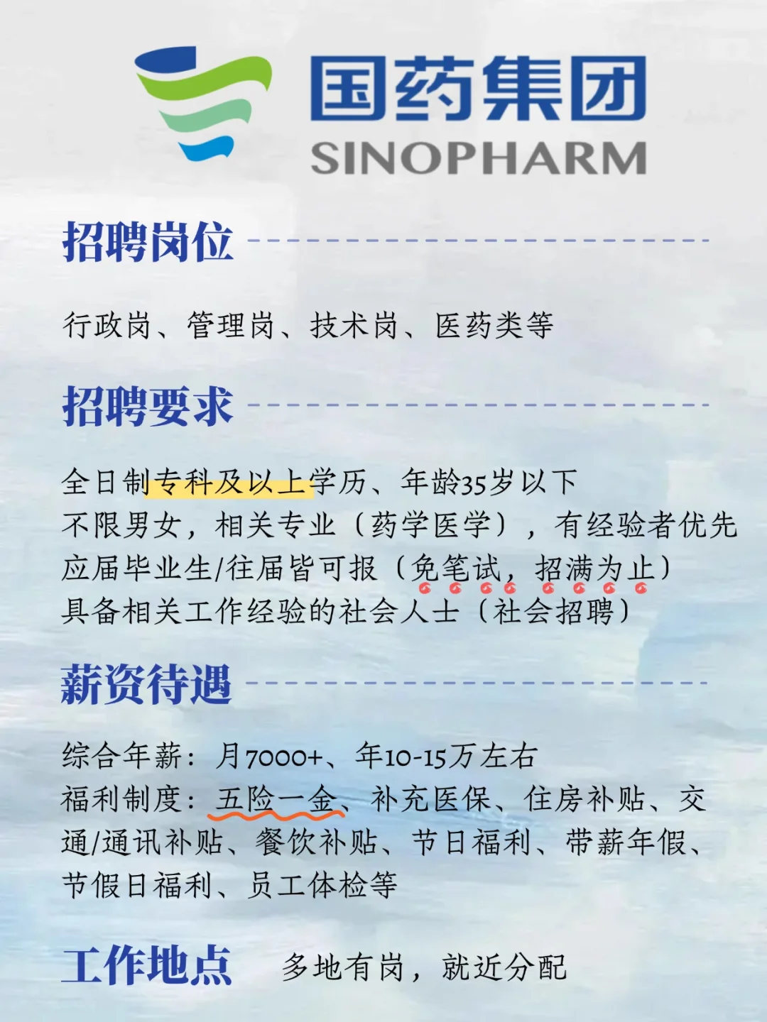 国药集团！！五险一金待遇超好！速来