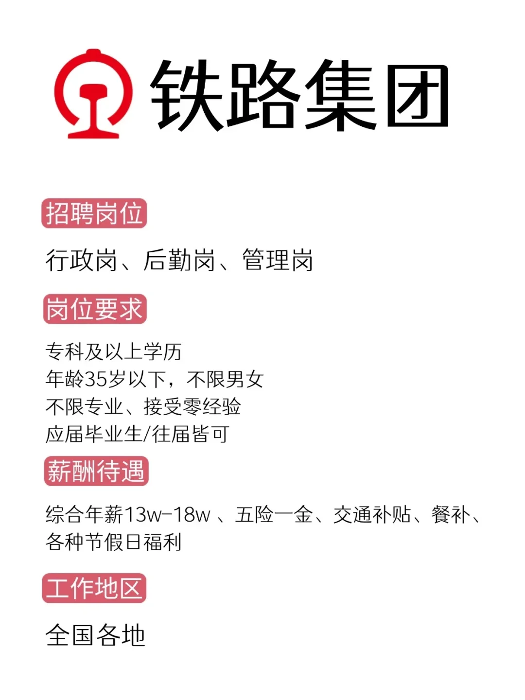 加入铁路集团的机会来了！