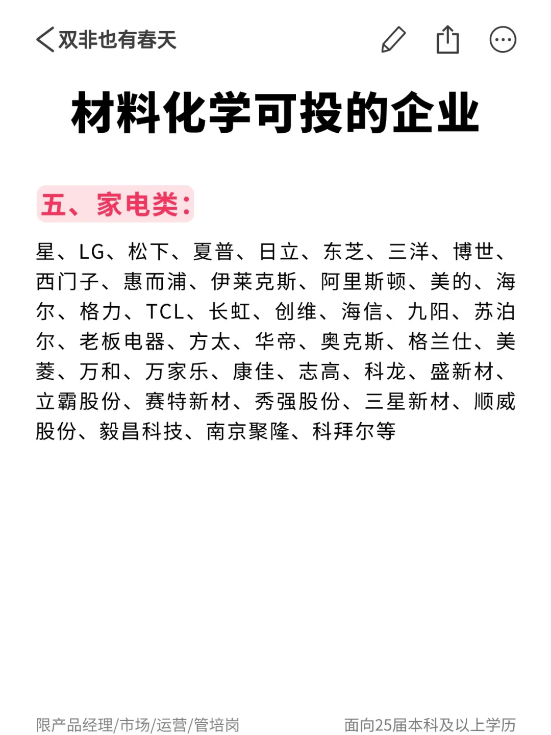 材料化学可投企业合集