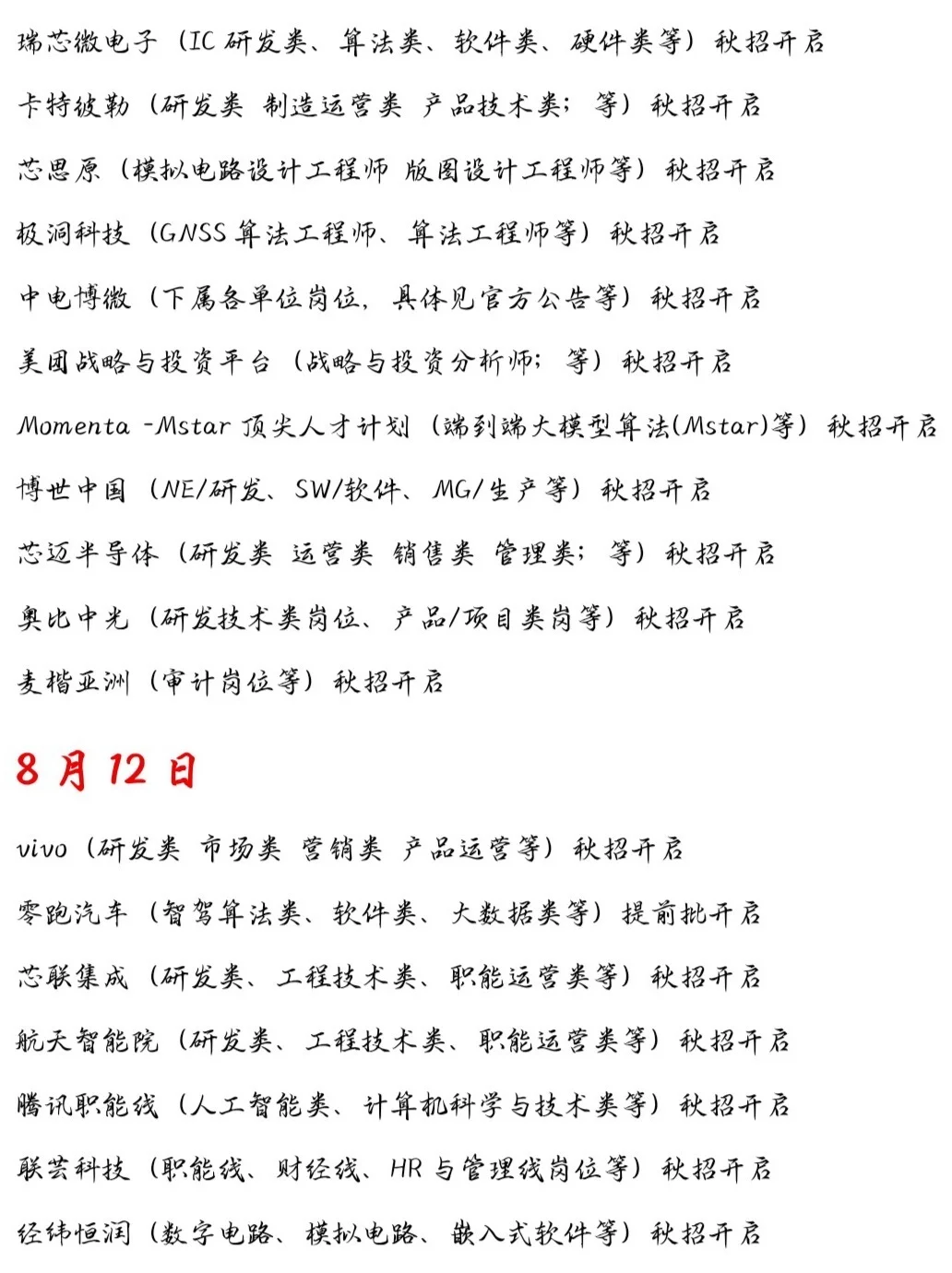 八月中旬秋招大爆发！日增30家，快点投吧