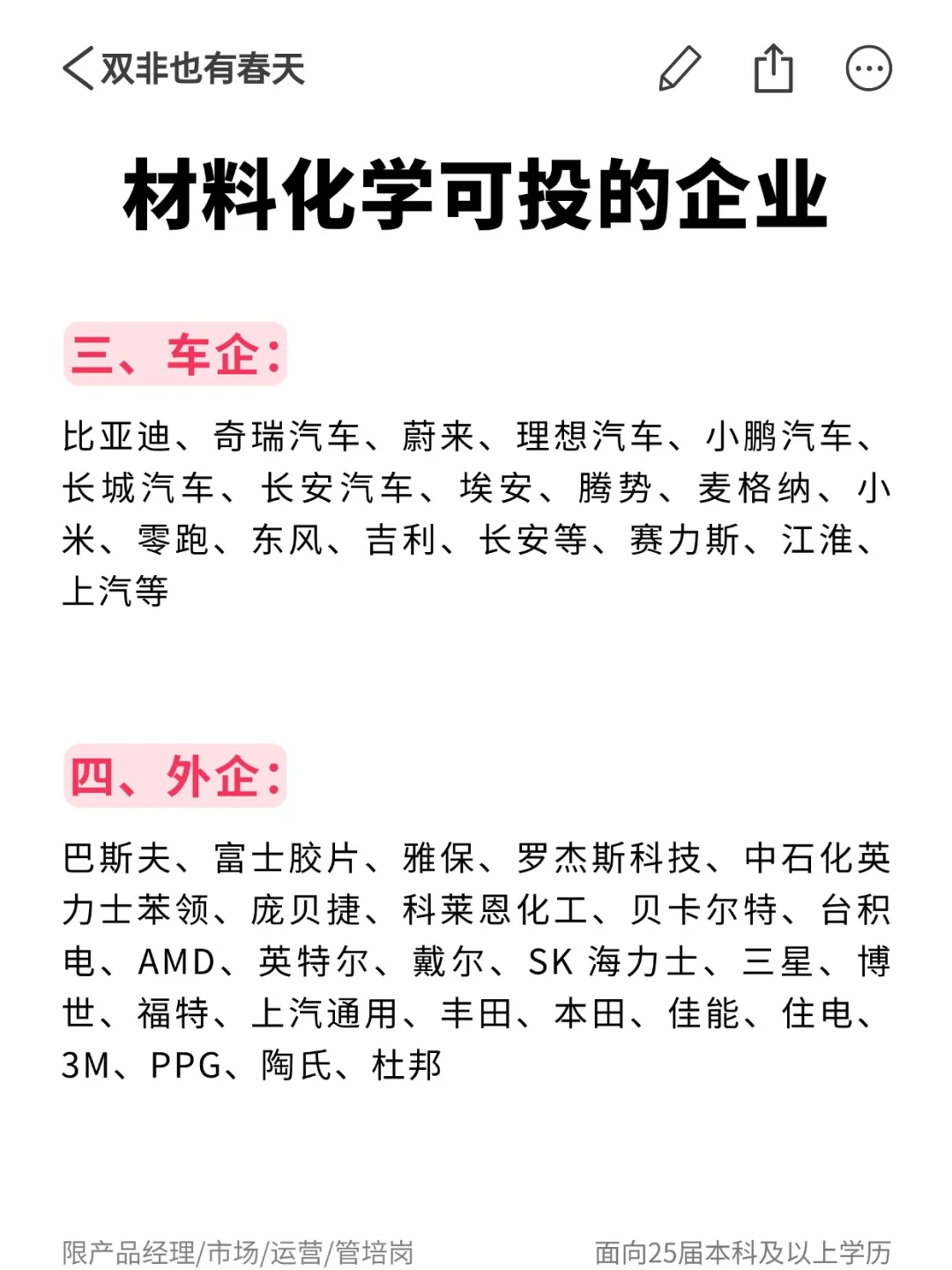 材料化学可投企业合集