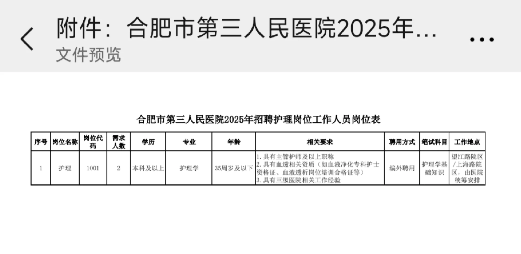 合肥市第三人民医院2025年招聘护理岗位工作