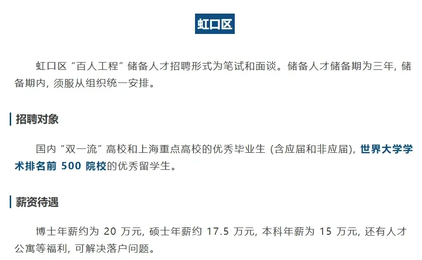 留学生稳了! 上海2025最新储备人才招录计划