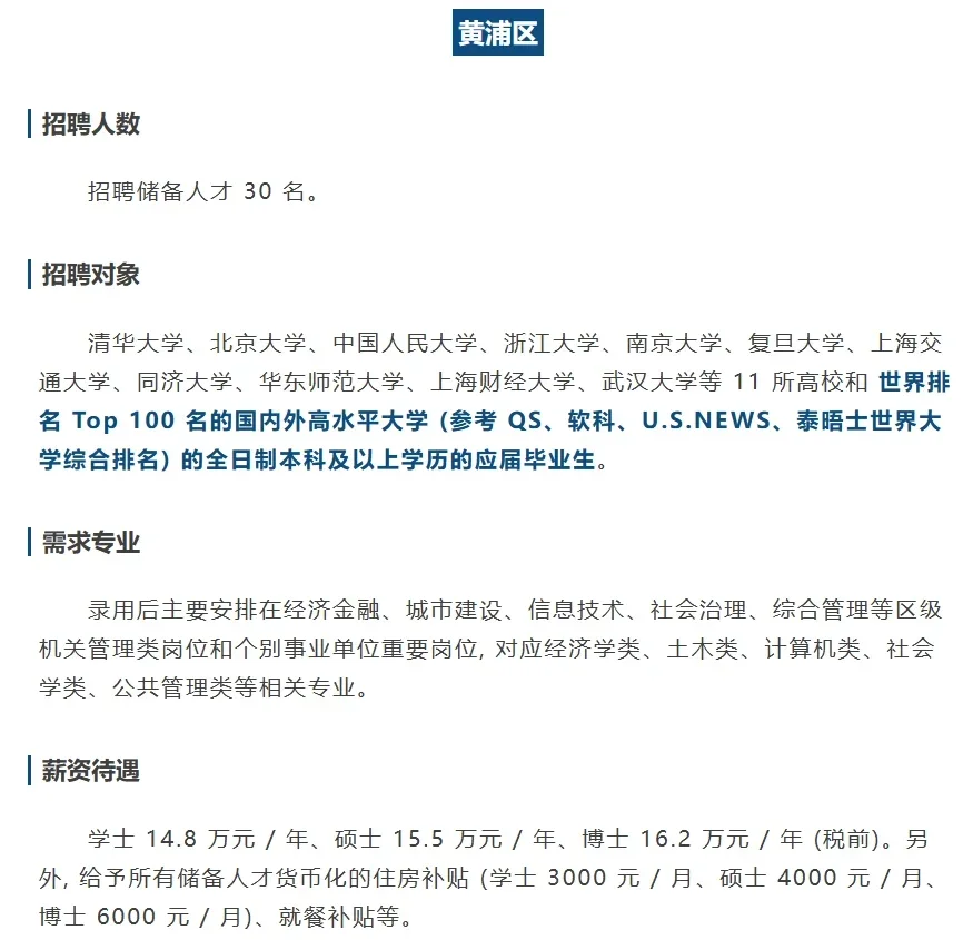 留学生稳了! 上海2025最新储备人才招录计划