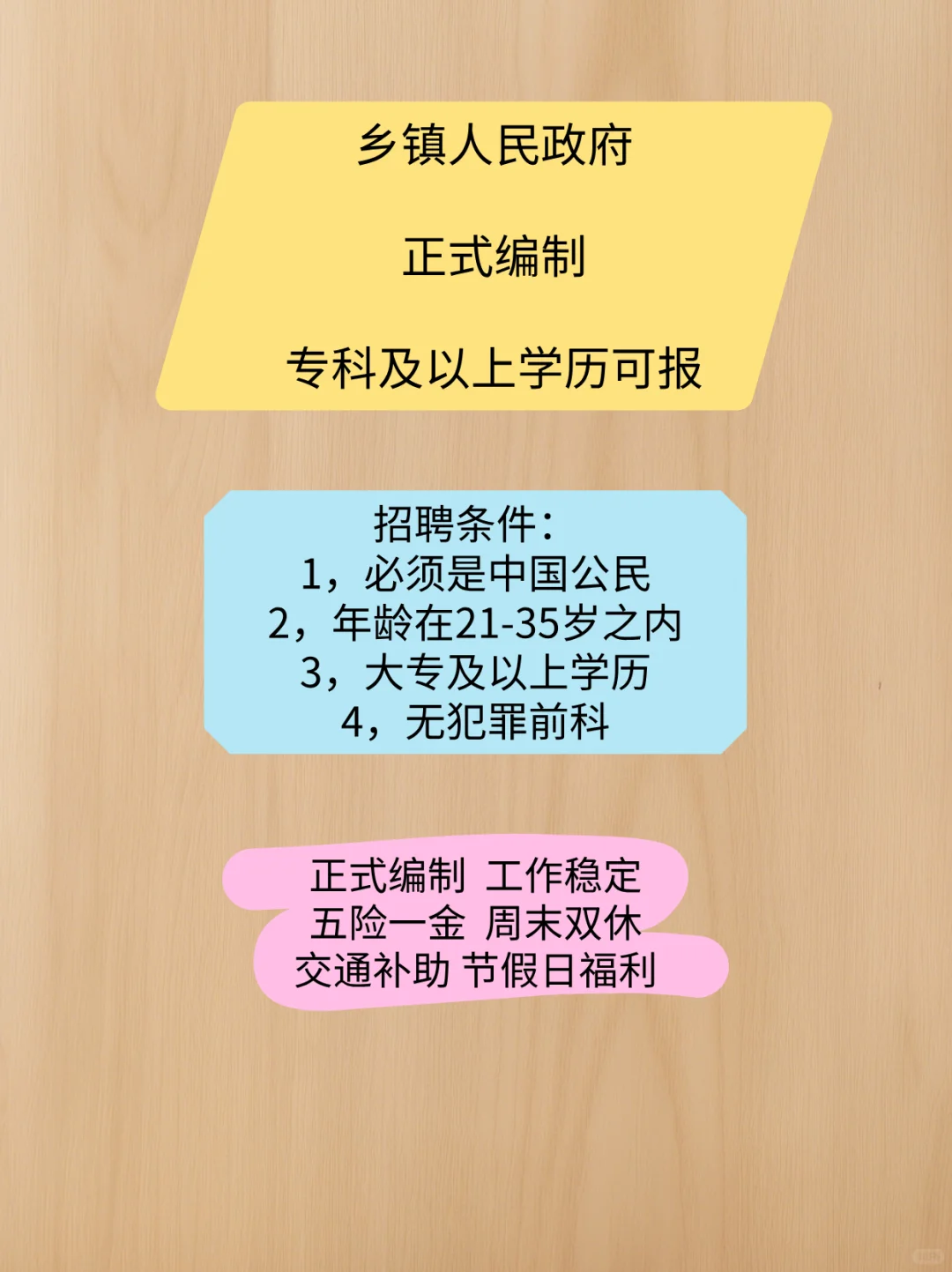 乡镇人民政府，正式编制，大专可报