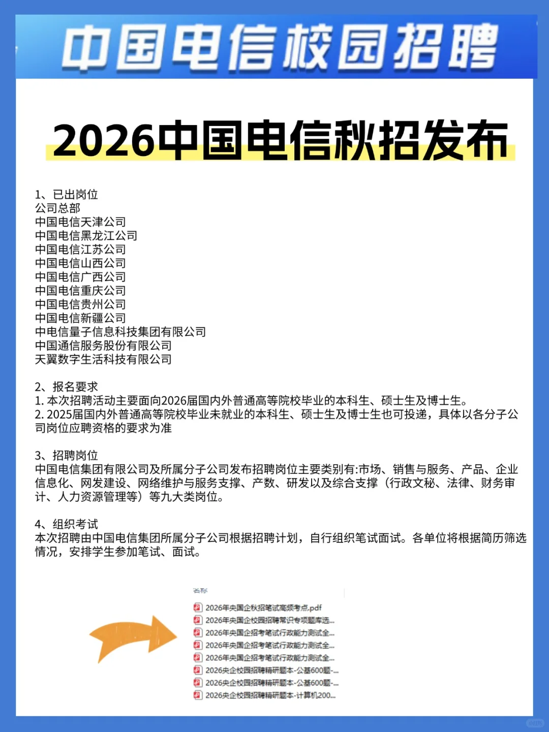 中国电信26校招公告发布啦！