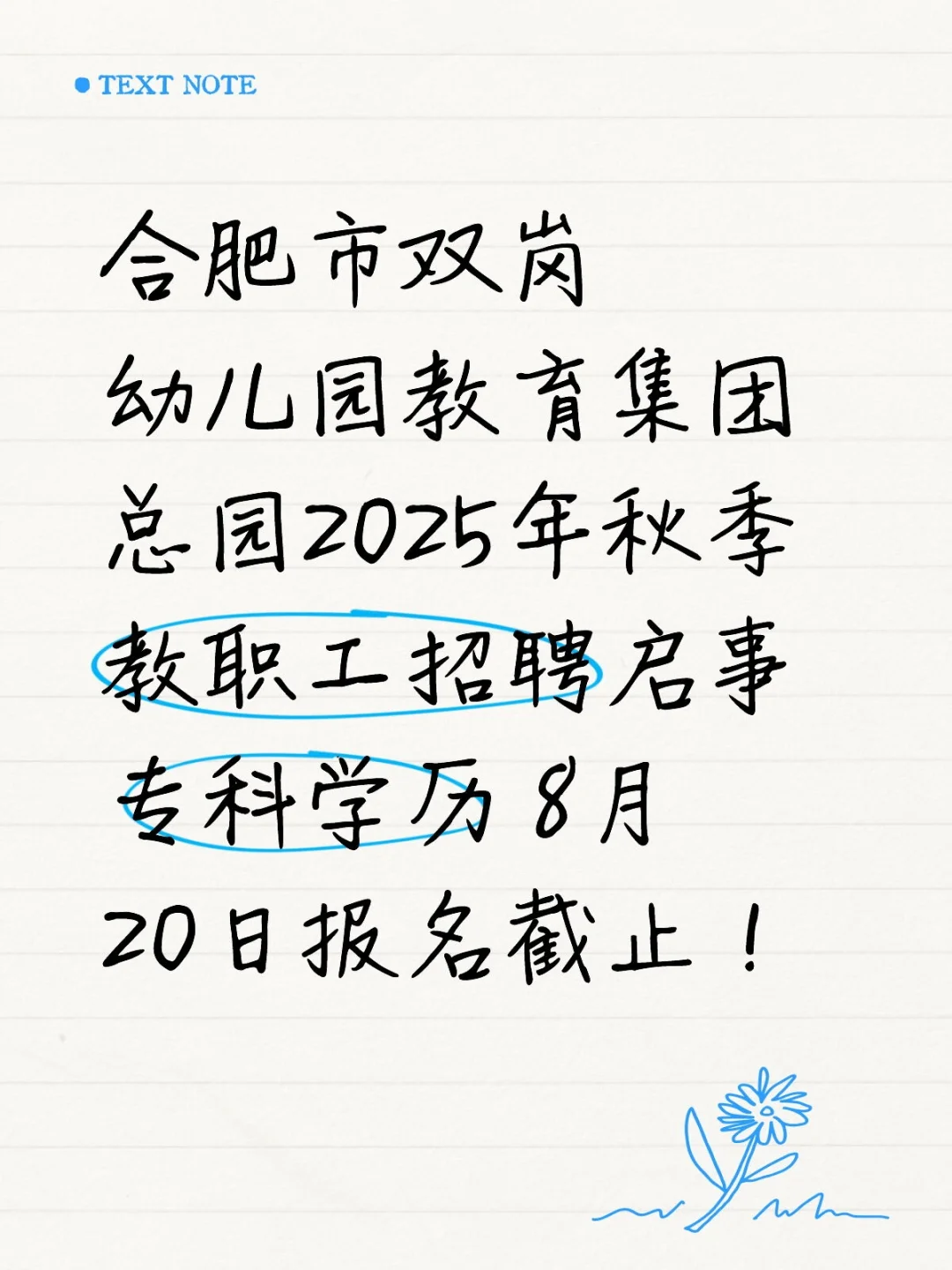 合肥市双岗幼儿园教育集团总园招聘公告