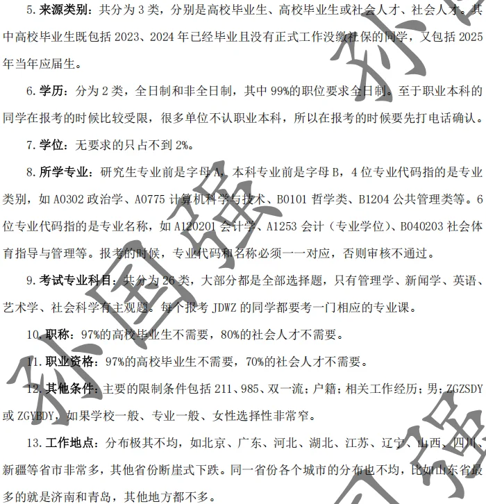 2025年文职职位表解读