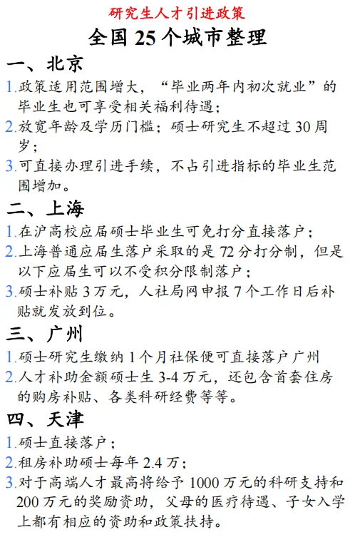2025年人才引进：全国25个城市