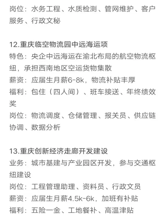 应届生秋招一定要求的央国企（重庆篇）
