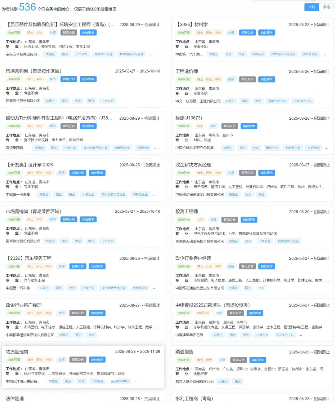 9月青岛可投的央国企岗位来了