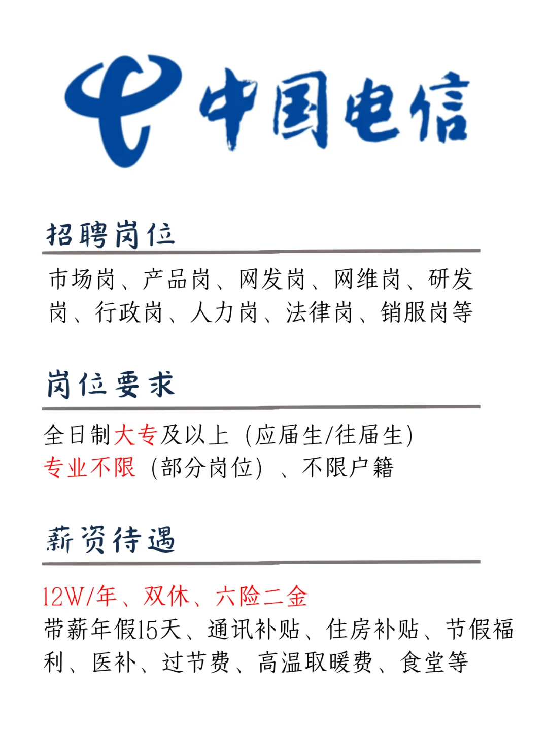 电信，没后台来，年12W，周末双休！