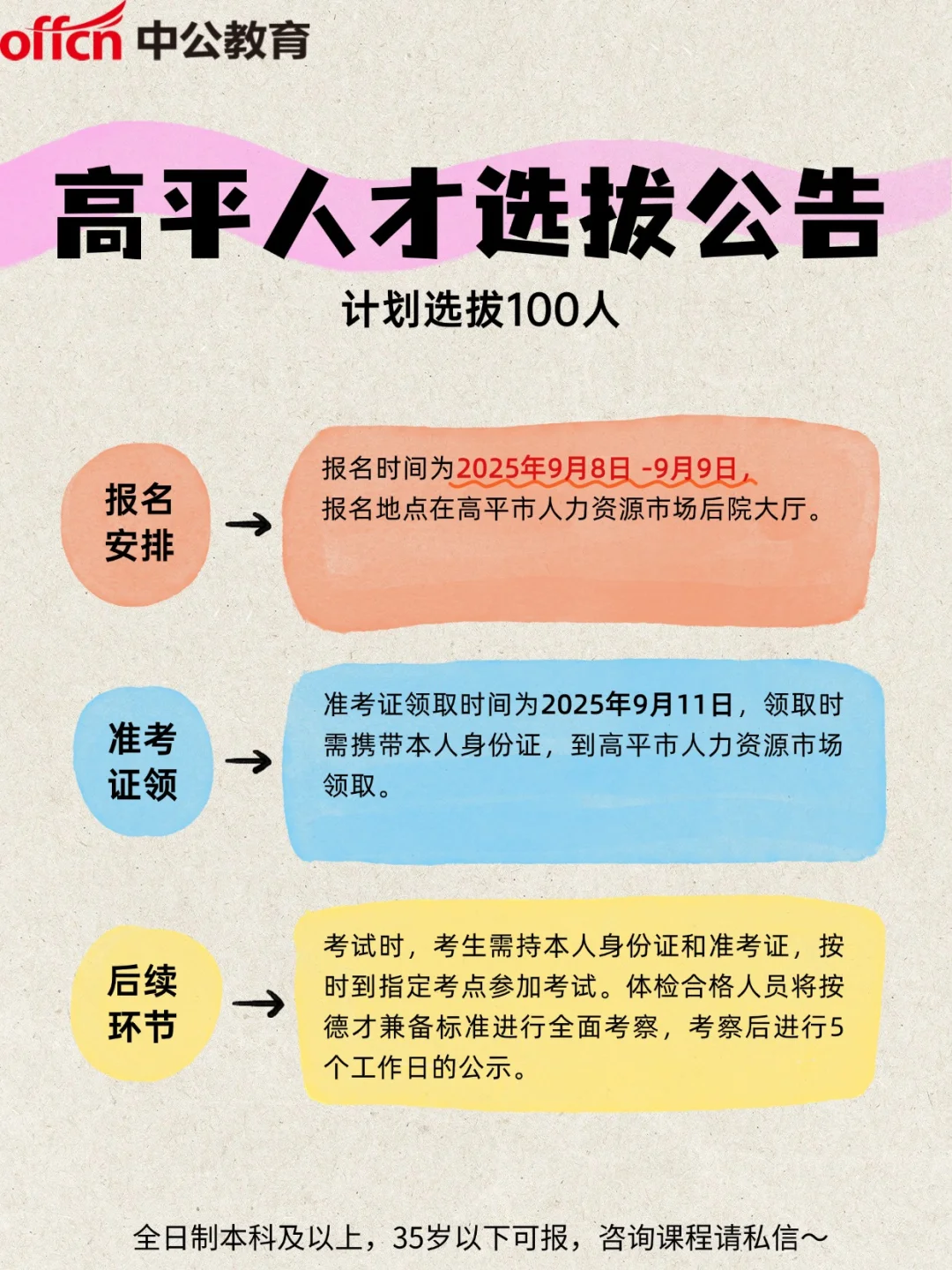 高平人才储备岗位选拔100人公告