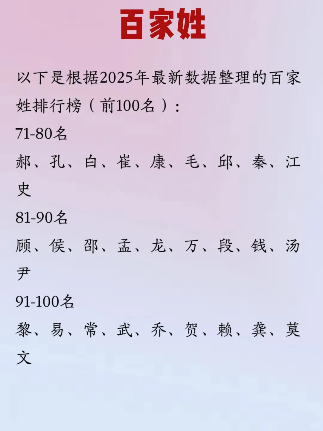 各位姓氏排多少？我先来
