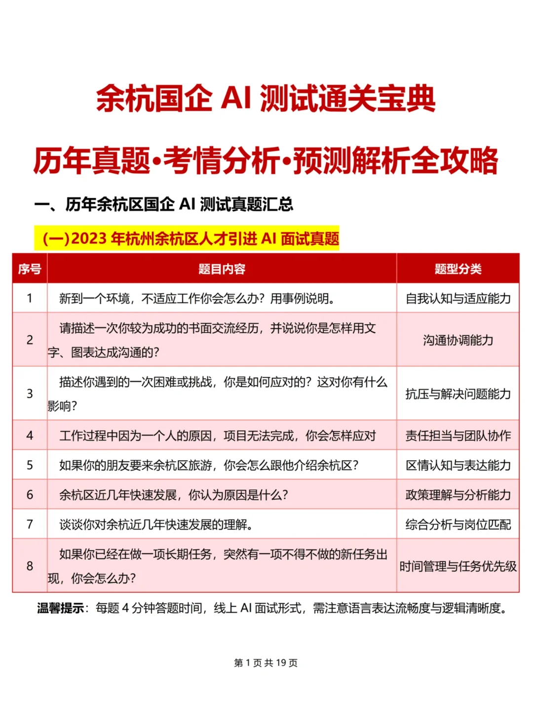 杭州余杭区国企招聘65人💢附AI面试预测✅