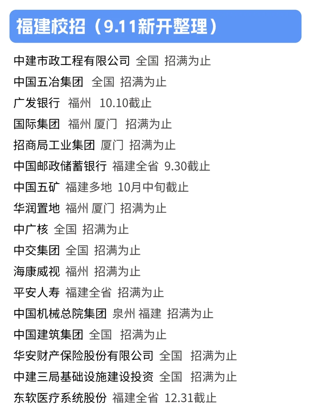 全是福建秋招，稳稳的很安心！