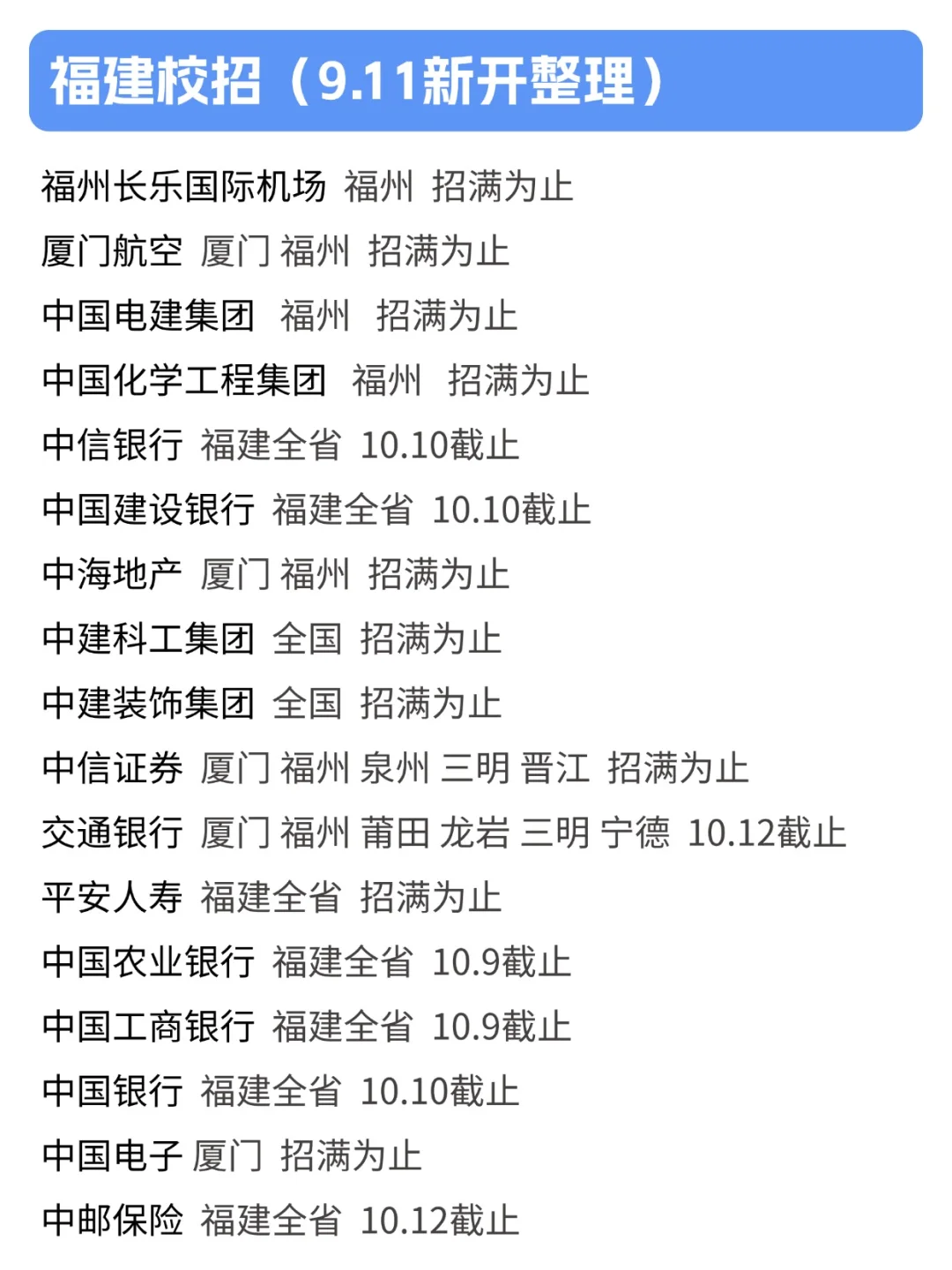 全是福建秋招，稳稳的很安心！