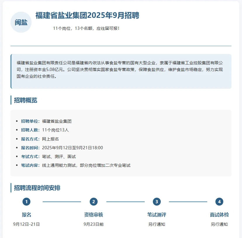 福建盐业集团招聘啦！