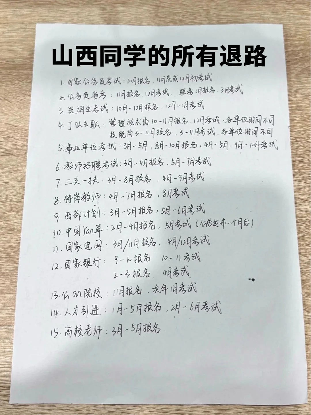 山西同学的所有退路！！