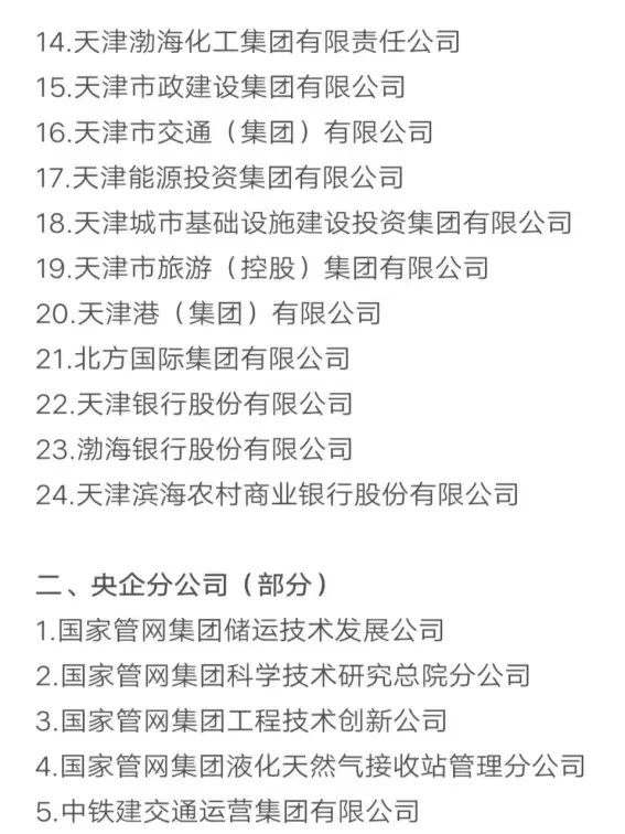 秋招可以投的央国企（天津篇）