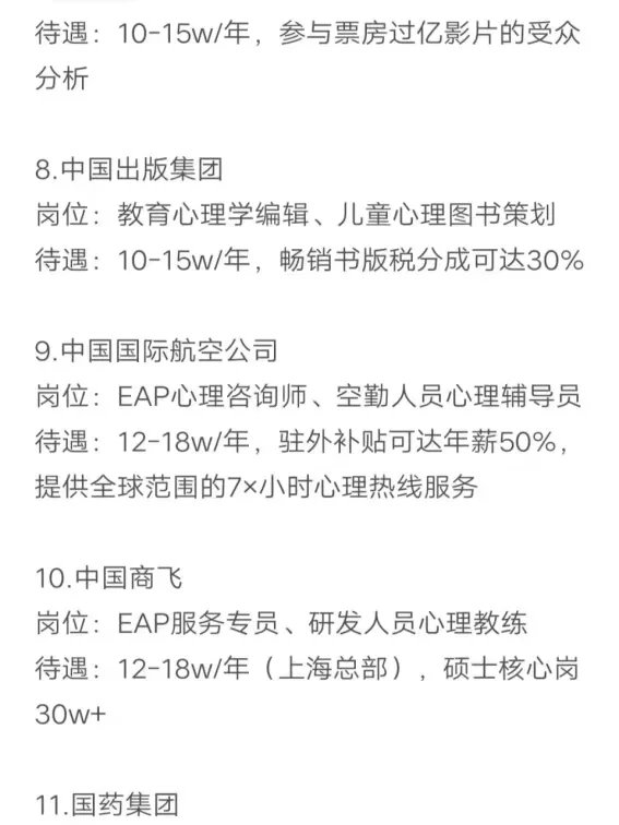心理学专业秋招可以投的央国企