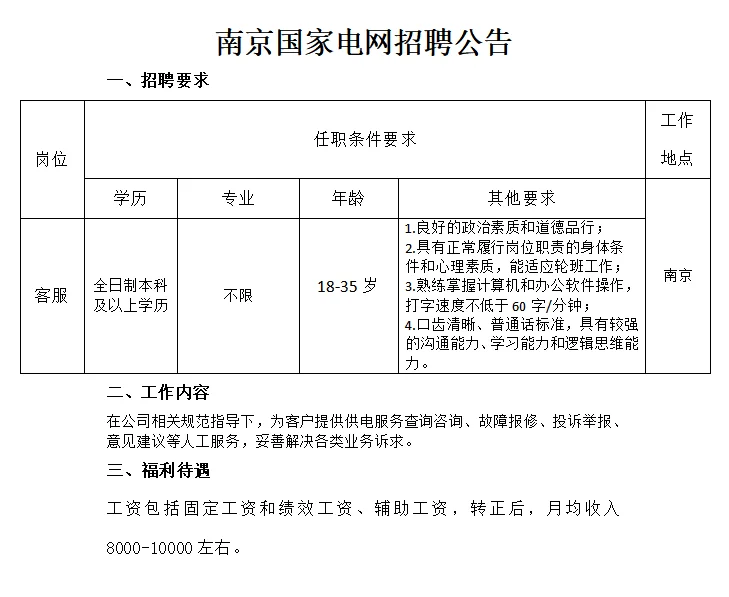 南京国家电网招聘公告